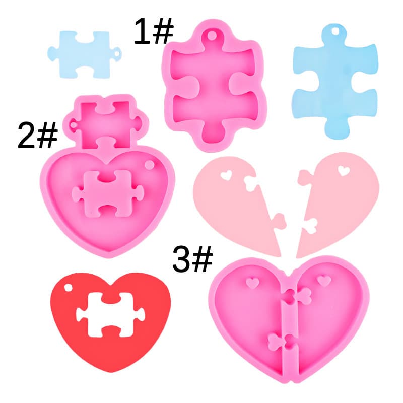 Heart Puzzle Keychain Silicone Mold DIY Valentine's Day Chocolate Cake Decoration Resin Pendant Mold