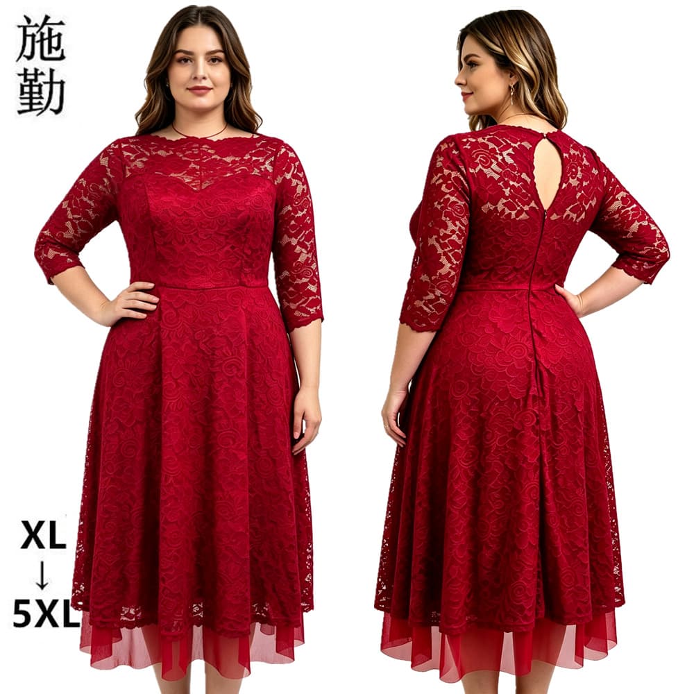 2026 European and American cross-border plus size women's new lace evening dress high quality bridesmaid dress factory ready stock