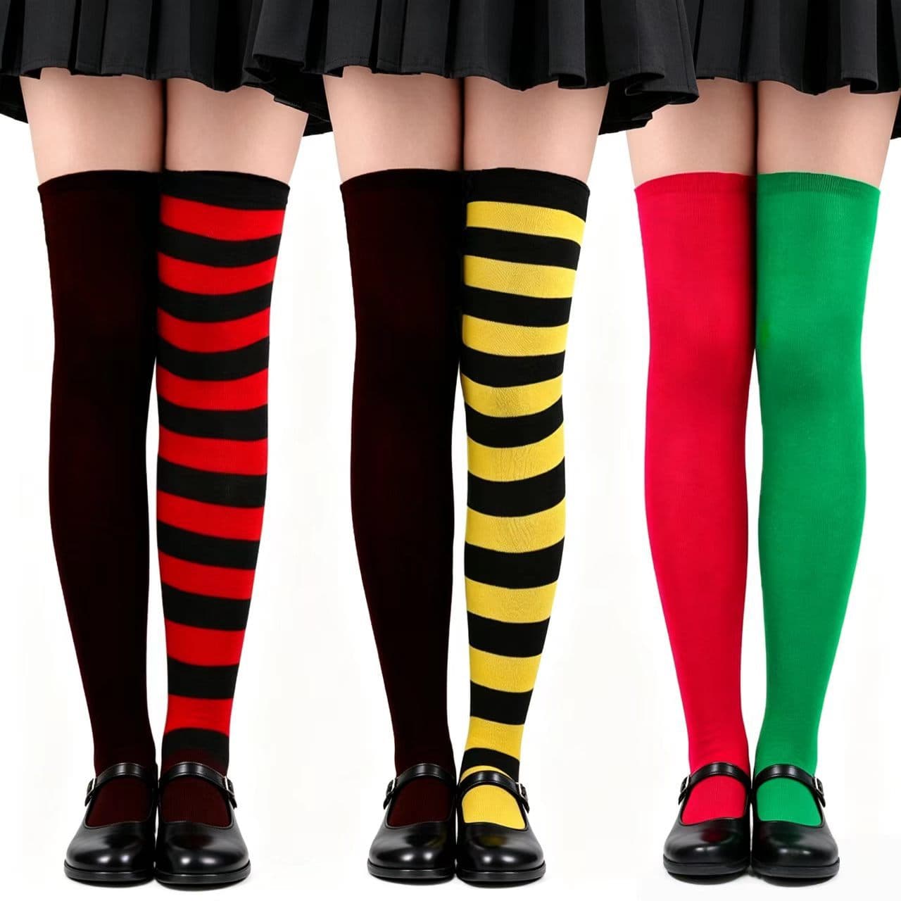 Cross-border Contrast Color AB Socks Party Yin Yang Socks Christmas Socks Over-the-Knee Women's Long Socks European and American Left and Right Foot Halloween Socks