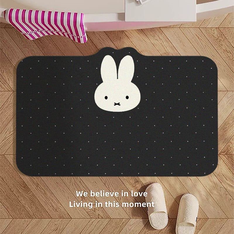 Simple and Cute Miffy Rabbit Decorative Bathroom Absorbent Foot Mat, Household Entryway Doormat, Dirt-Resistant Non-Slip Carpet
