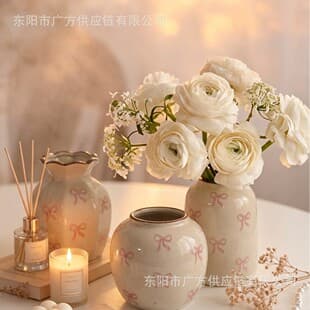 Cross-border Hot-selling Bowknot Vase, Ceramic Under-glaze Color Vase, Water-storable Living Room Decorative Vase