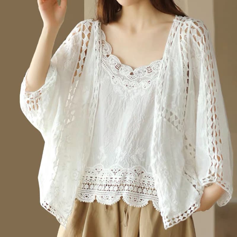 2025 Summer New Retro Crochet Hollow-out Cotton Cardigan, Air Conditioning Shirt, Cape, Sun Protection Clothing, Women's Short Jacket, Trendy