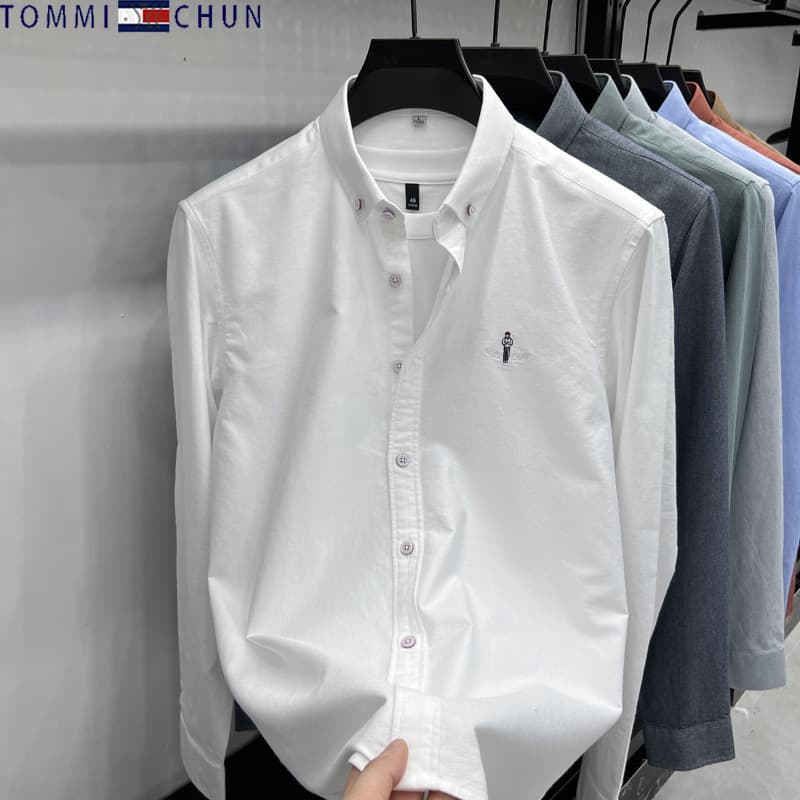 Tommy Long Sleeve Shirt for Men 2025 Spring Autumn New Fashion Business Casual Oxford Fabric Coat