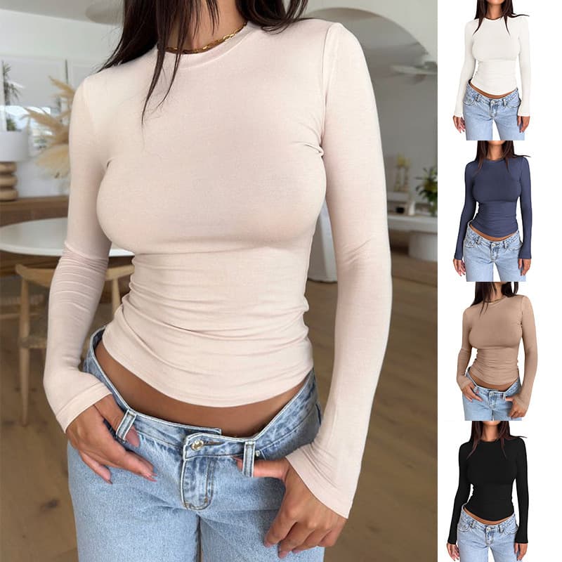 European and American Cross-Border Women's Clothing 2024 New Tk Amazon High-End Y2K Slim Fashion Pure Lust Style T-Shirt Bottoming Shirt