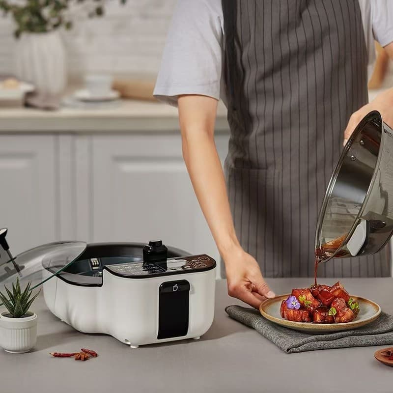 Jiesai Multi-functional Home Stir-fry Machine: Electric wok, cooker, steamer combo, smoke-free and non-burning.