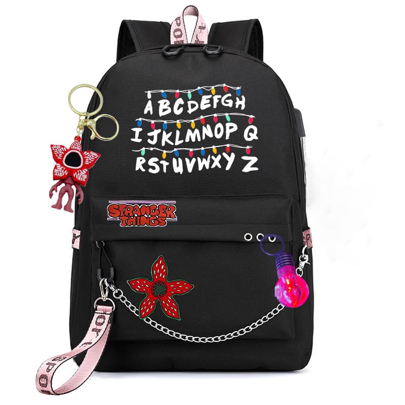 2026 New Cross-Border Stranger Things Printed Student Backpack with Chain, Trendy Backpack with USB Port, Unisex
