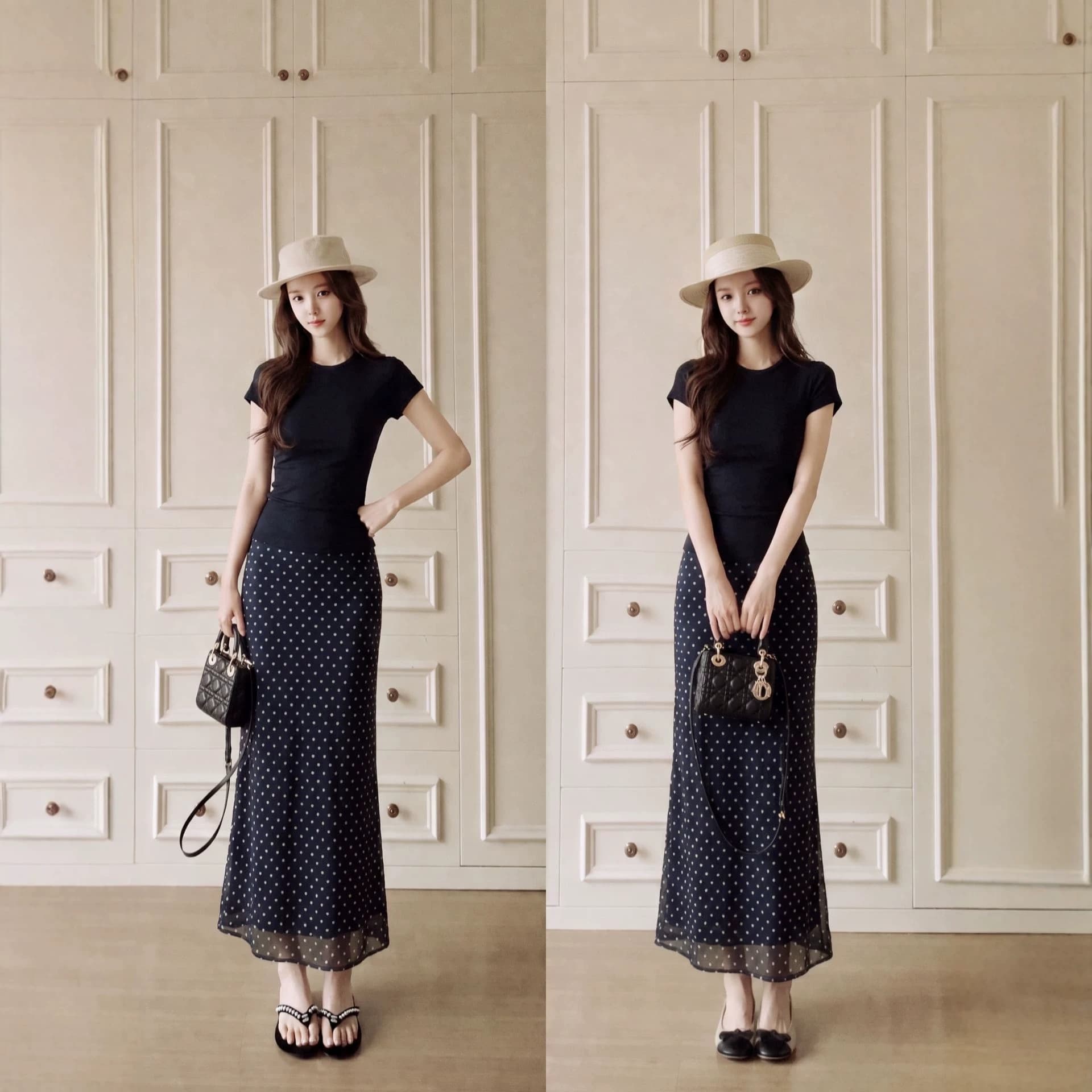 Black French Polka Dot Skirt Set for Women Summer New Chiffon Pencil Skirt Long Skirt Unique Pretty Heiress Style