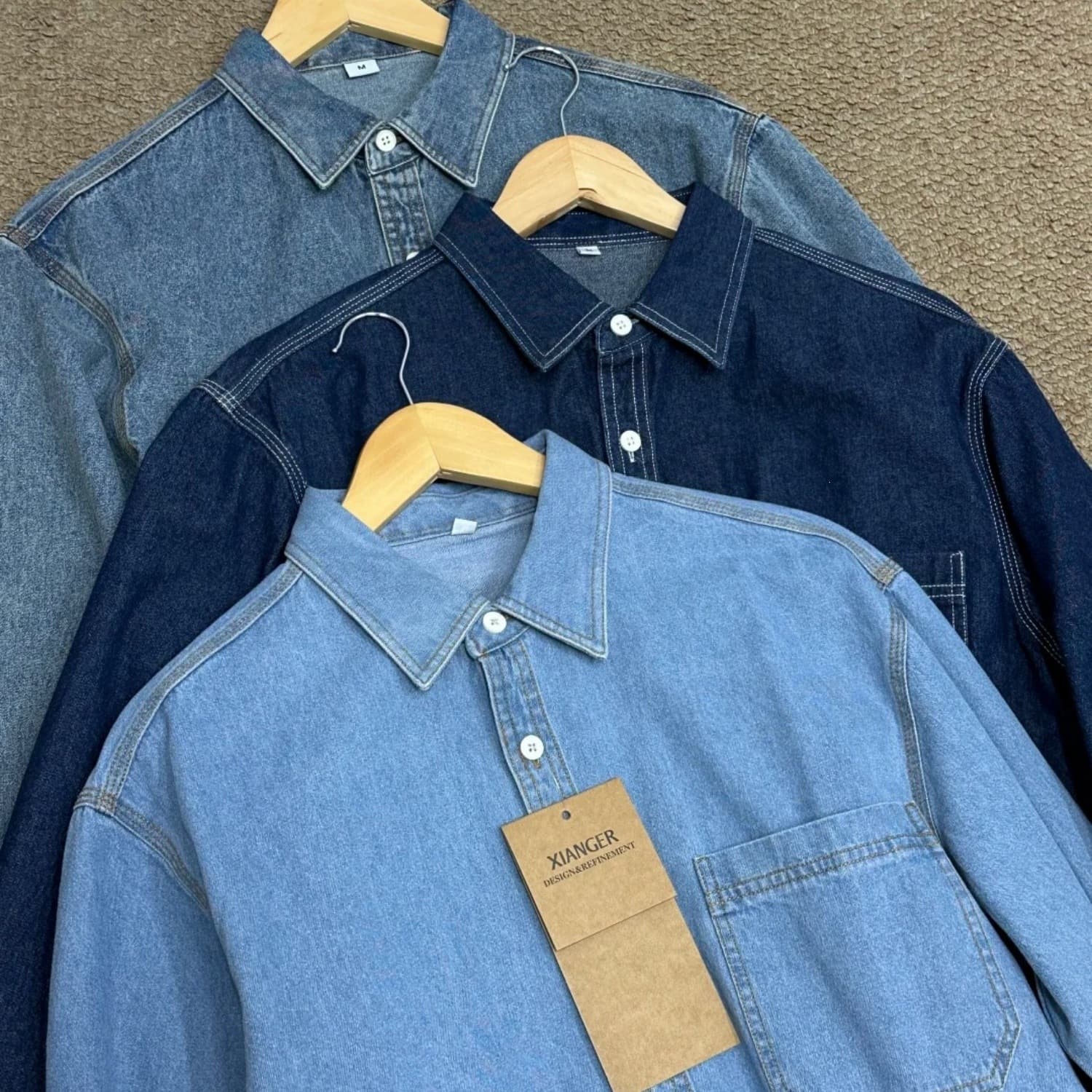 Heavyweight Sandwashed Denim Shirt with Triple Needle Stitching, Spring/Fall Pure Cotton Long-Sleeve Shirt for Men, Japanese Style Loose Fit Top