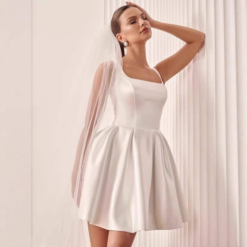 Cross-border Wholesale Simple Satin Light Wedding Dress Suspender Registration Dress Short Skirt Graduation Travel Shoot Dress