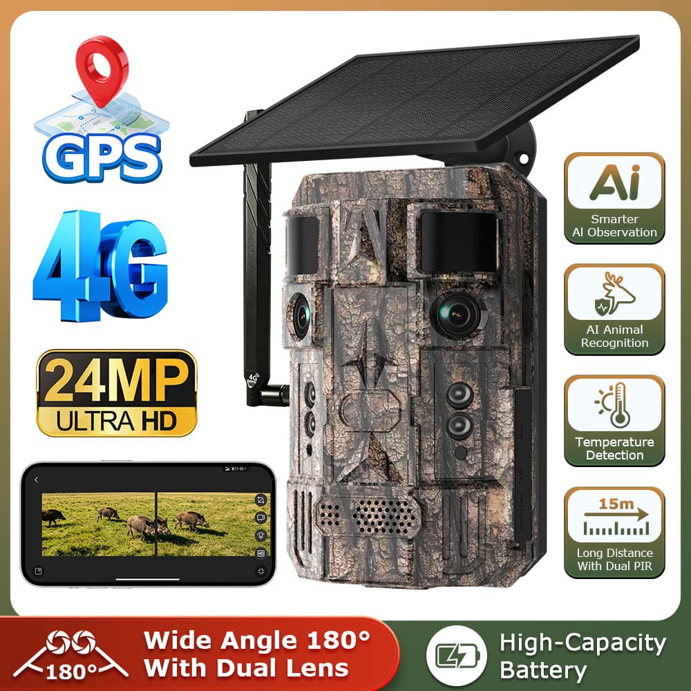 Forest Solar 3PIR Wide-Angle GPS Solar 4G Camera Night Vision Infrared Detection Camera for Export