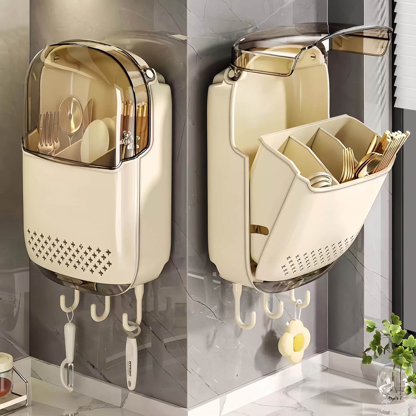 New Kitchen Countertop Chopstick Storage Box with Drainage, Spoon and Utensil Holder, Chopstick Caddy and Container