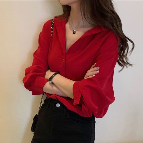Chiffon Shirt Women Spring/Autumn New Loose Solid Color Versatile Top Youthful Design Sense Niche Blouse Trendy