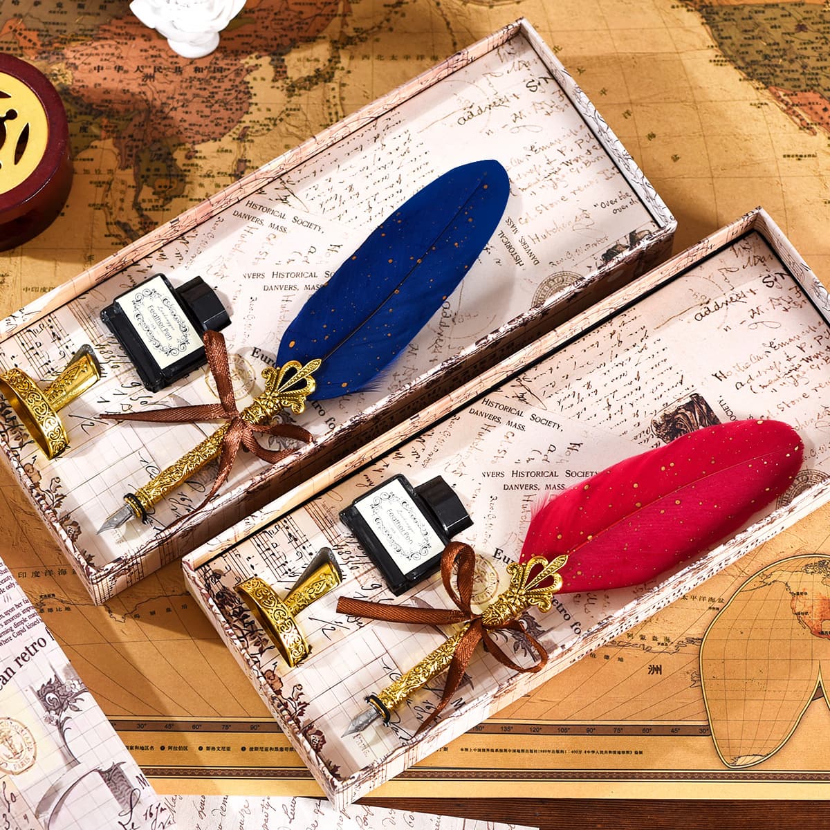 Classic Retro Turkey Crown Feather Pen Set Personal Gift Box Office Signature Writing Retro European