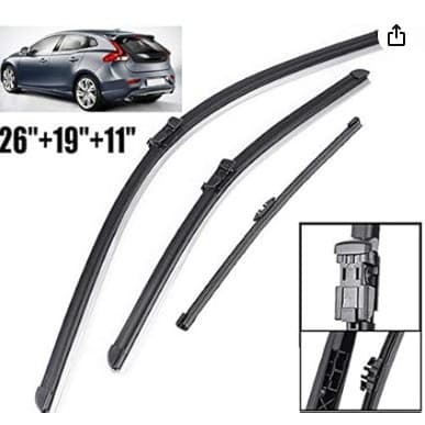 For Volvo V40 2012-2017 Front and Rear Windshield Wiper Blades 26 inch + 19 inch + 11 inch