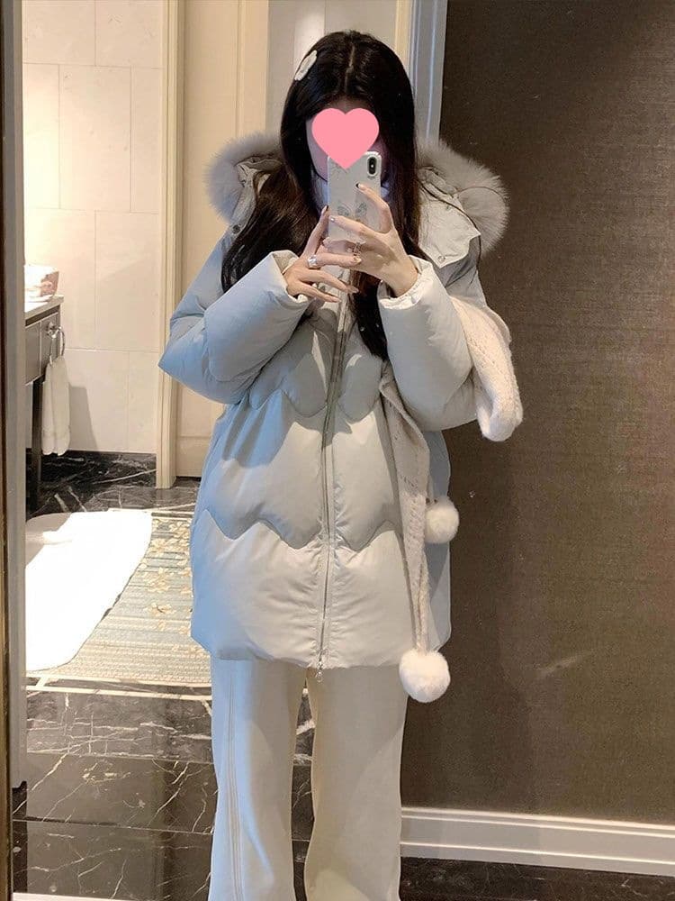 Plus Size Korean Sweet Style Student Cotton Coat with Big Fur Collar, Warm and Stylish Winter Thick Outerwear for Women