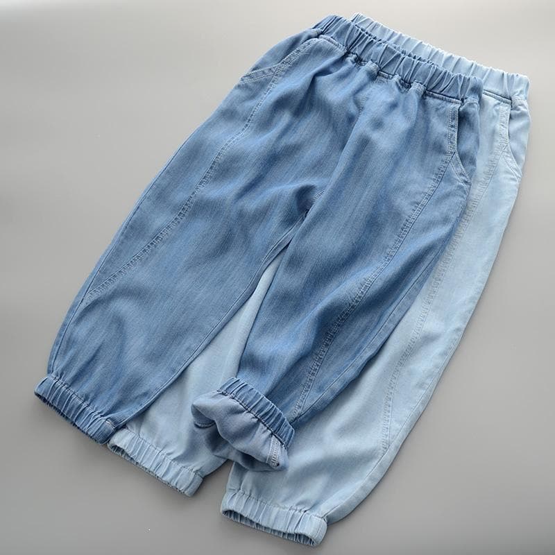 Children's Summer Thin Jeans Soft Boys Girls Korean Style Casual Pants Baby Versatile Harem Pants Anti-Mosquito Long Pants No