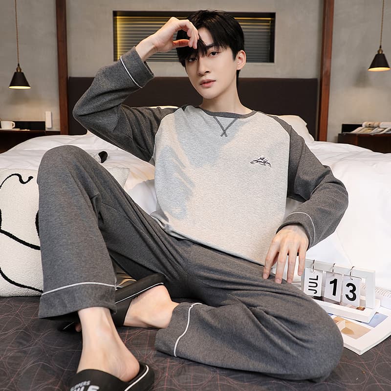 Men's Pajamas Spring Autumn New Cotton High-End Long Sleeve Thin Large Size Wear-Out Homewear