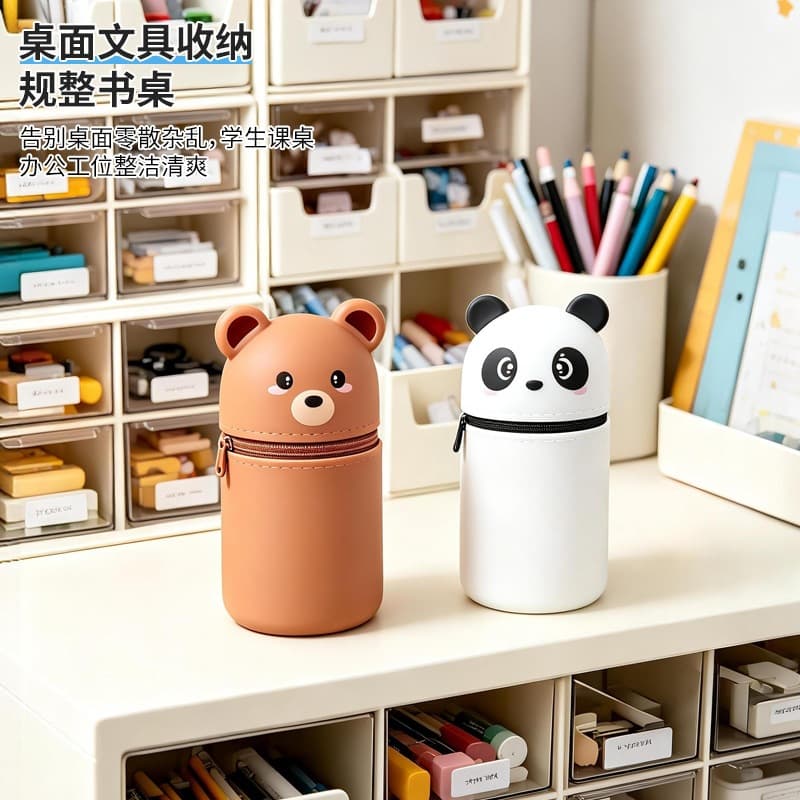 Cross-border e-commerce Panda silicone pen holder food grade creative retractable stationery pen holder primary school student pencil bag cute pen holder