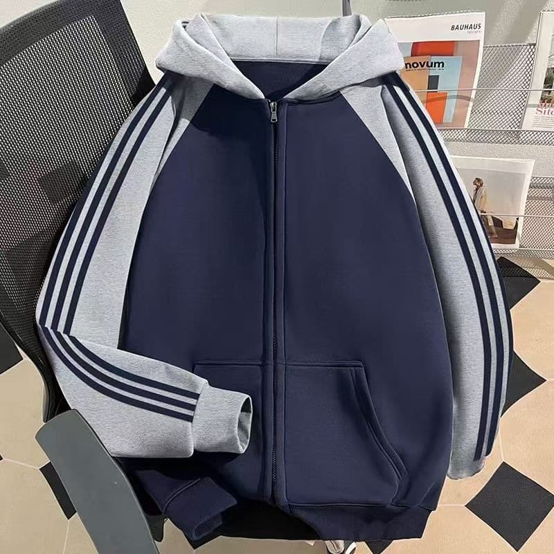 American simple hooded cardigan sweatshirt spring and autumn youth men's and women's versatile three-stripe jacket trendy M-3XL
