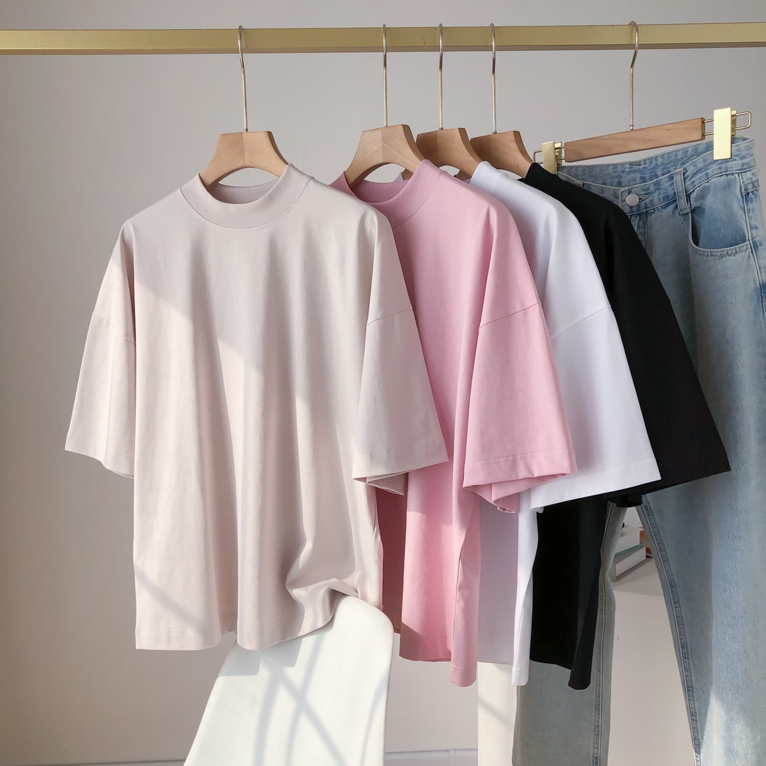 Women's loose round neck short-sleeved cotton T-shirt, mid-length half-sleeve bottoming top
