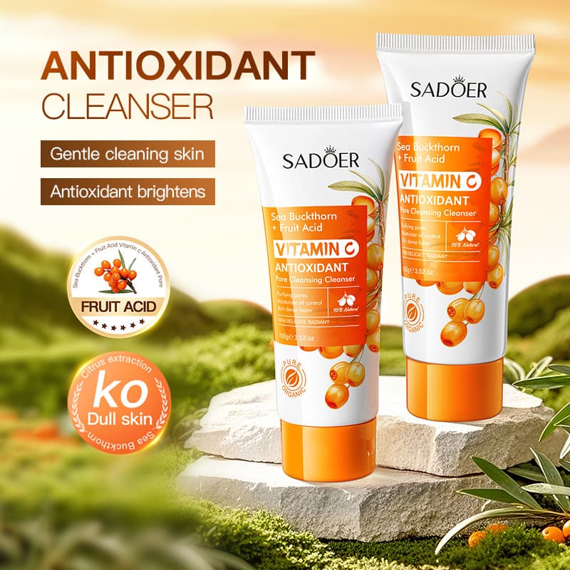 SADOER Sea Buckthorn Vitamin C Antioxidant Purifying Facial Cleanser Face Wash All-English Cross-Border Foreign Trade Wholesale