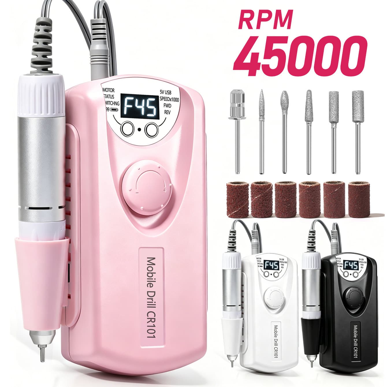 101 Nail Drill with Large Capacity Rechargeable Battery, Electric Nail File for Nail Surface Polishing and Gel Removal Tool