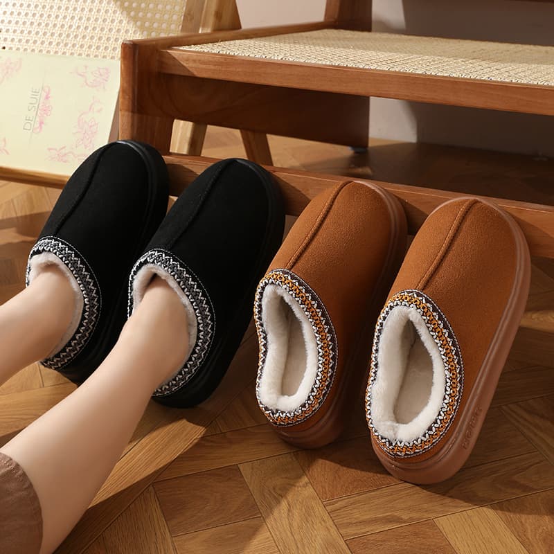 New Cross-Border Autumn/Winter Lace Ethnic Fashion Cotton Slippers for Men and Women, Indoor and Outdoor Warm Cotton Slippers