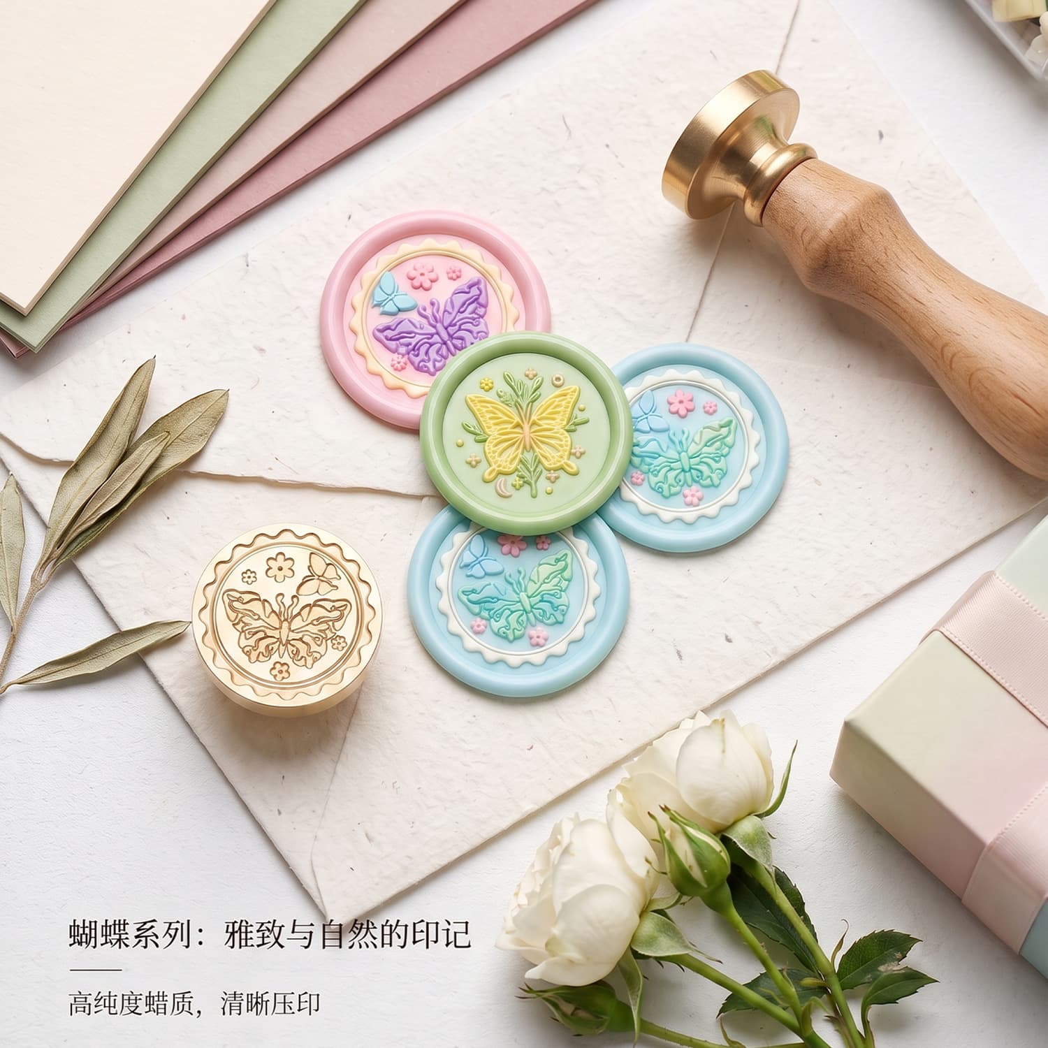 Carefully selected high-quality fire lacquer seal, copper head, forest style butterfly flower, brass hand account, letter decoration, fire lacquer seal seal head
