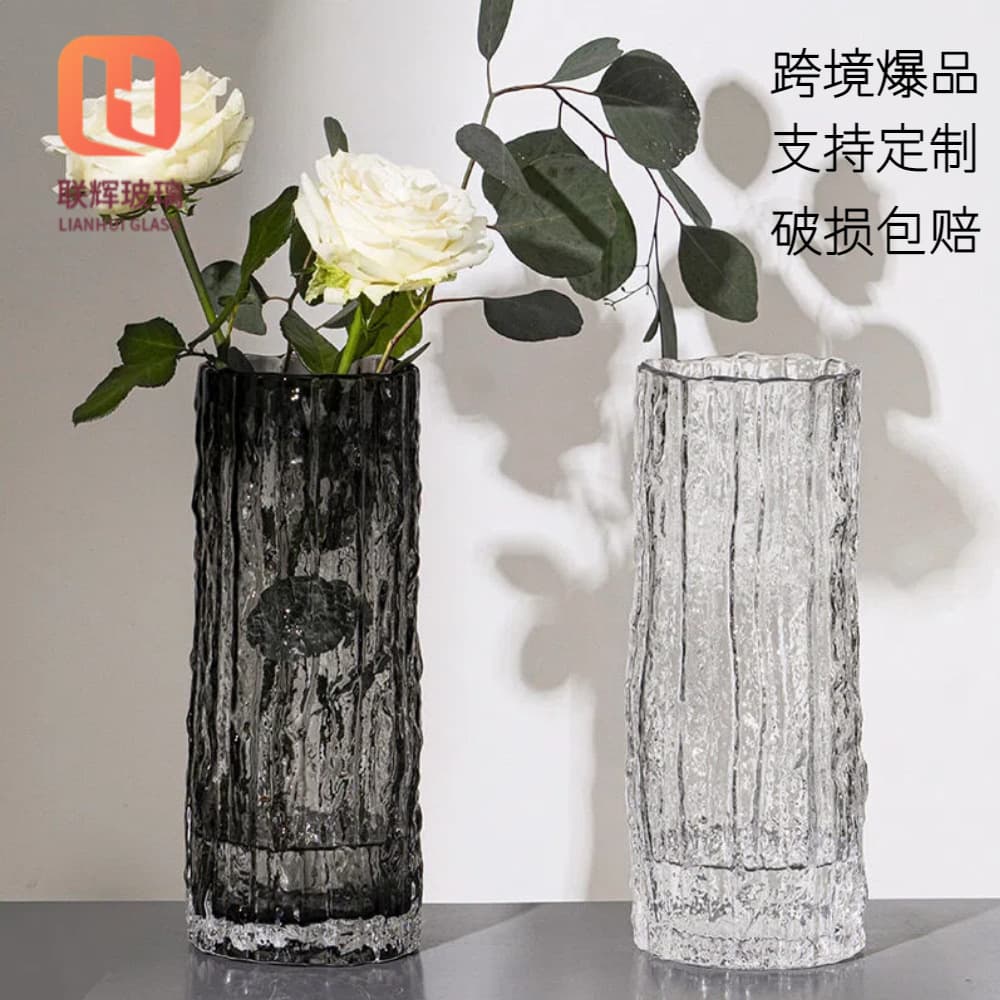 Nordic Ins Style Frozen Vase Glacier Transparent Flower Vase for Roses Living Room Glass Decoration Handmade