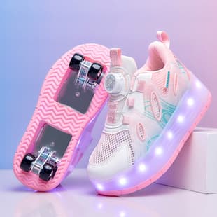 Single-Net with Wheels and Lights Auto-Retract Heelys Roller Shoes for Boys and Girls, Walking Deformable Shoes with Retractable Four Wheels