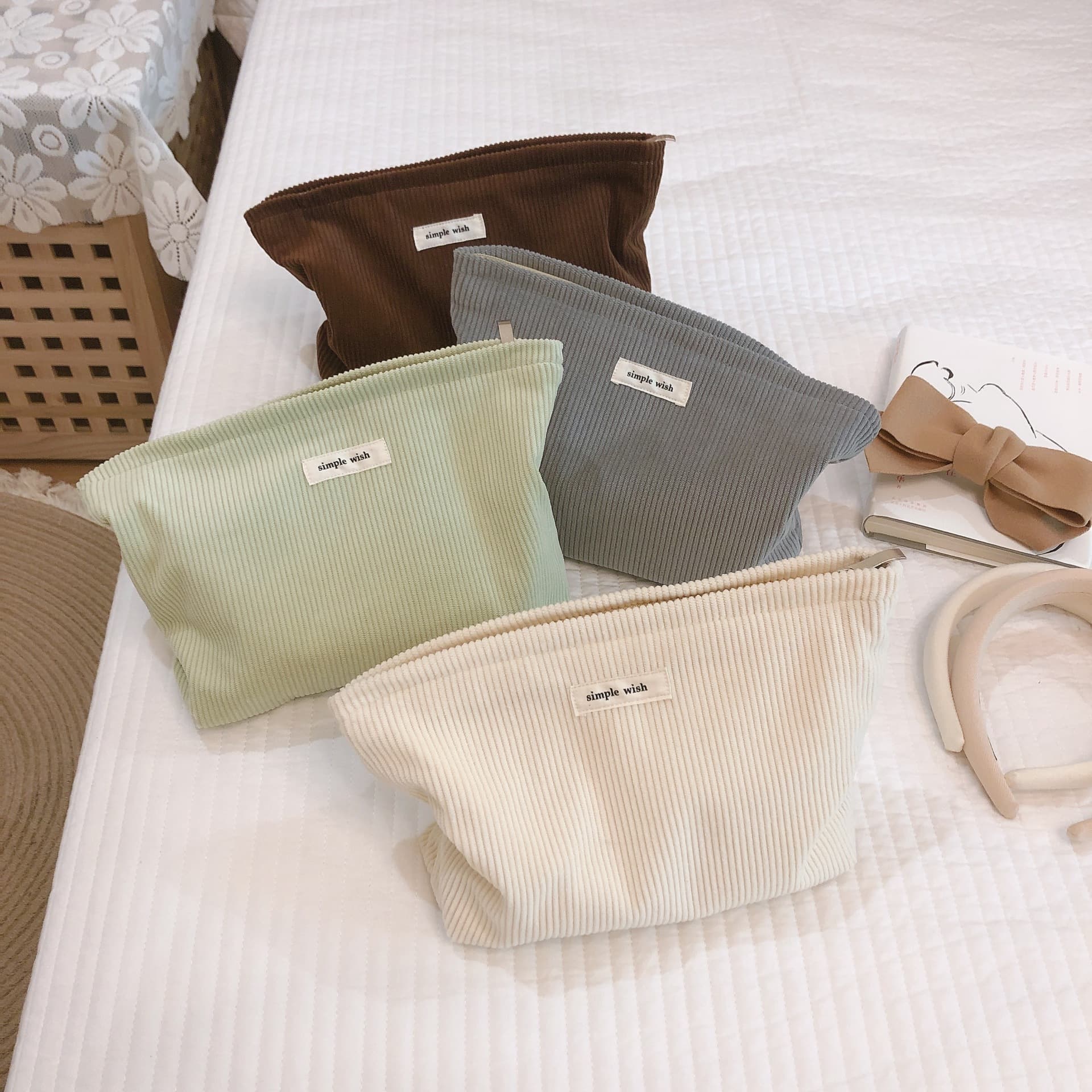 Suxibu Bag: Solid Corduroy Cloth Bag, Makeup Bag, Handbag, Fabric Storage Bag, Simple and Artistic