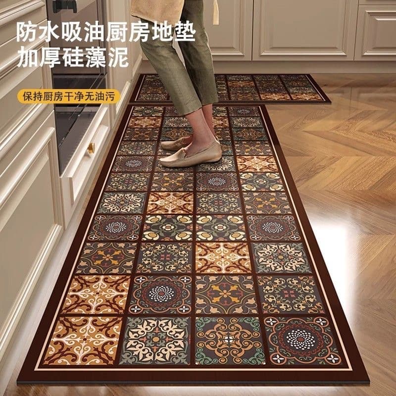 Vintage American Crystal Velvet Thick Kitchen Mat Non-Slip Oil-Proof Absorbent Floor Mat Washable
