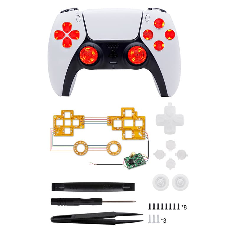 PS5 Wireless Controller Mod LED Light Board Colorful Glow Board with Joystick Caps, D-Pad, ABXY Small Buttons