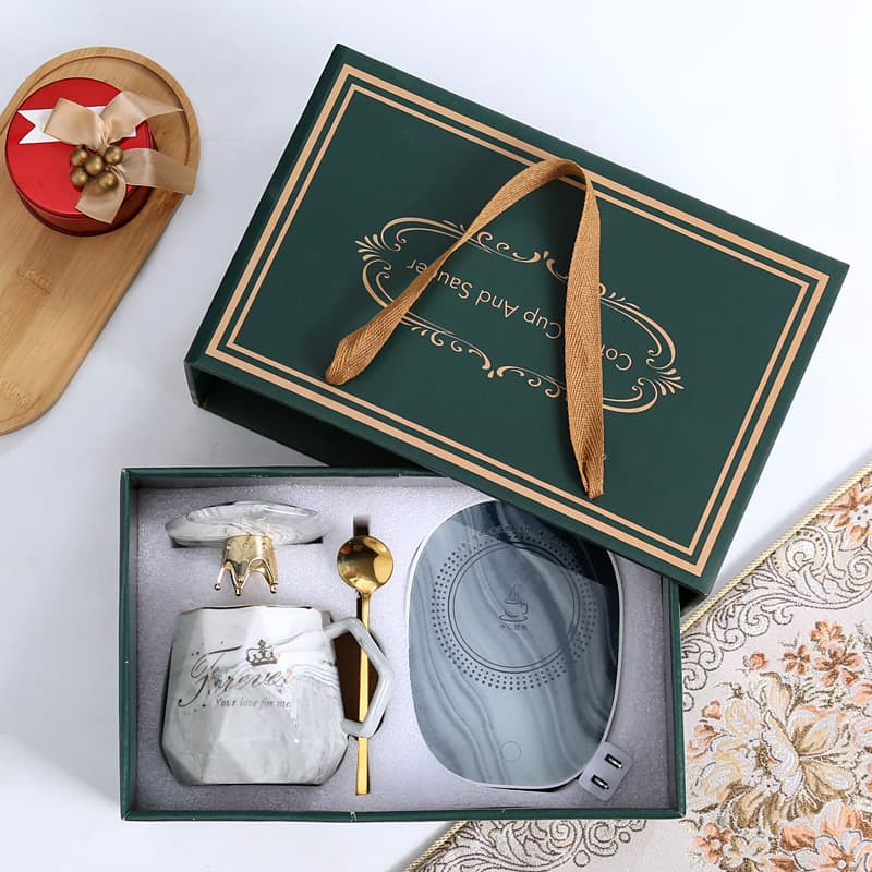 Marble Ceramic Thermostatic Cup 55 Degree Warm Cup Heating Induction Diamond Mug Business Gift Printed LOGO