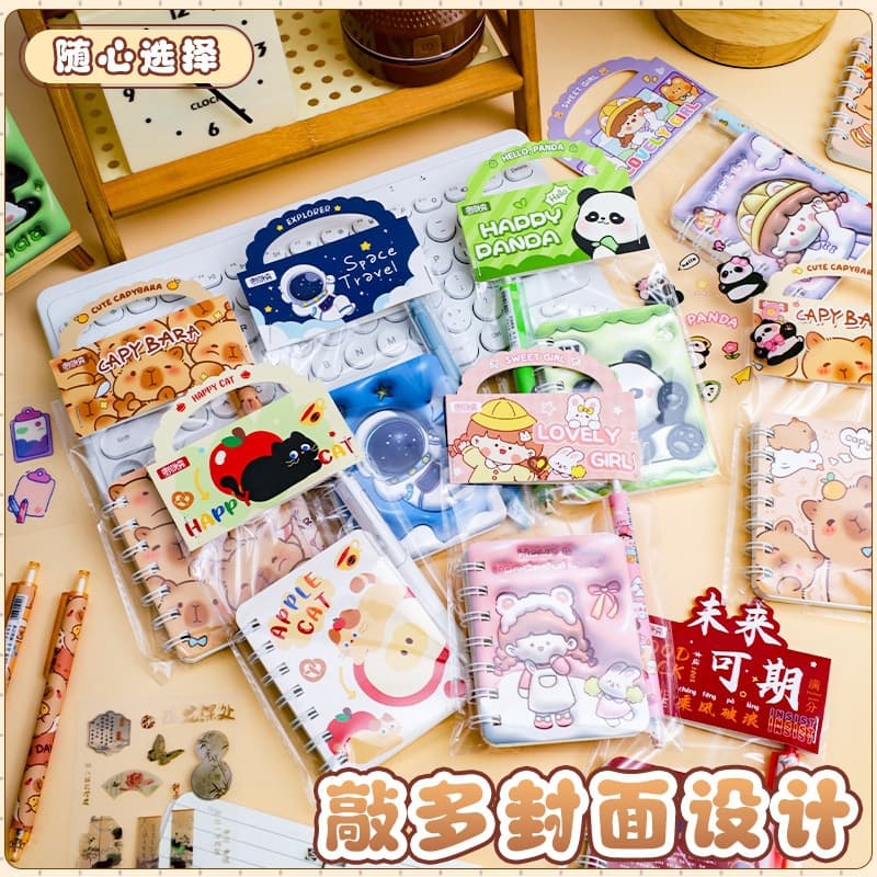 Cartoon notebook set, stationery set for middle and high school students, small gift, high-value stationery three-piece set