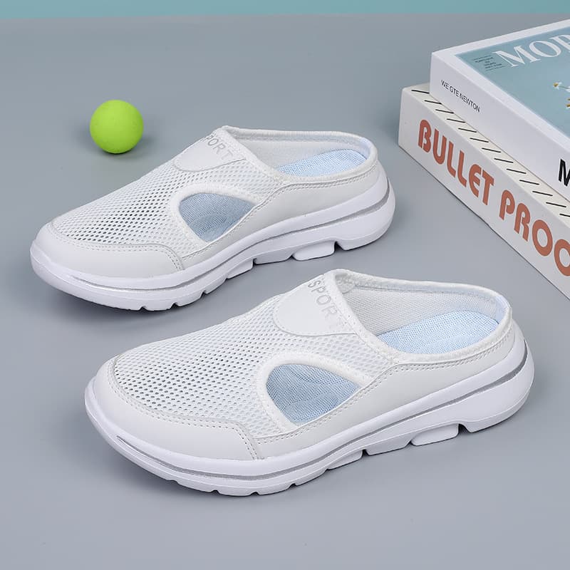 Flyknit half-slippers for men and women, 2023 summer style, mesh, low-heeled, thick-soled, mesh upper, plus size 4748