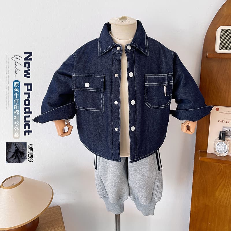 Wind Valley 2025 Winter New Kids' Clothing Children's Stylish Versatile Quilted Denim Coat Boys' Autumn/Winter Thick Jacket