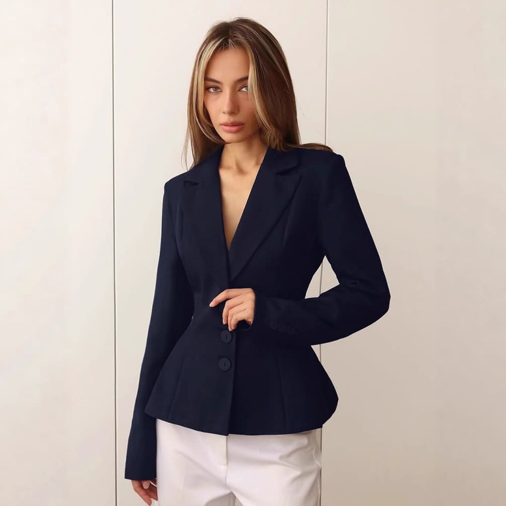 Commute Elegant Waist-Cinching Pleated Blazer for Women 2025 Winter European and American Cross-Border Professional Slim-Fit Suit Jacket Women's Clothing