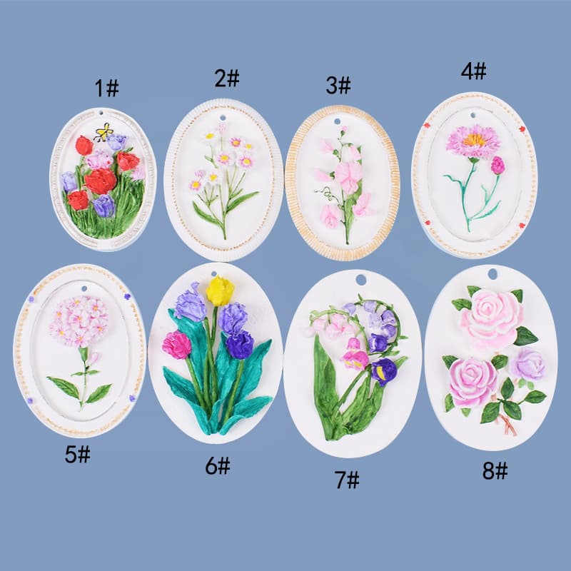Lily of the Valley Tulip Rose Floral Relief Scented Hanging Tag Silicone Mold DIY Car Creative Ornament Mold