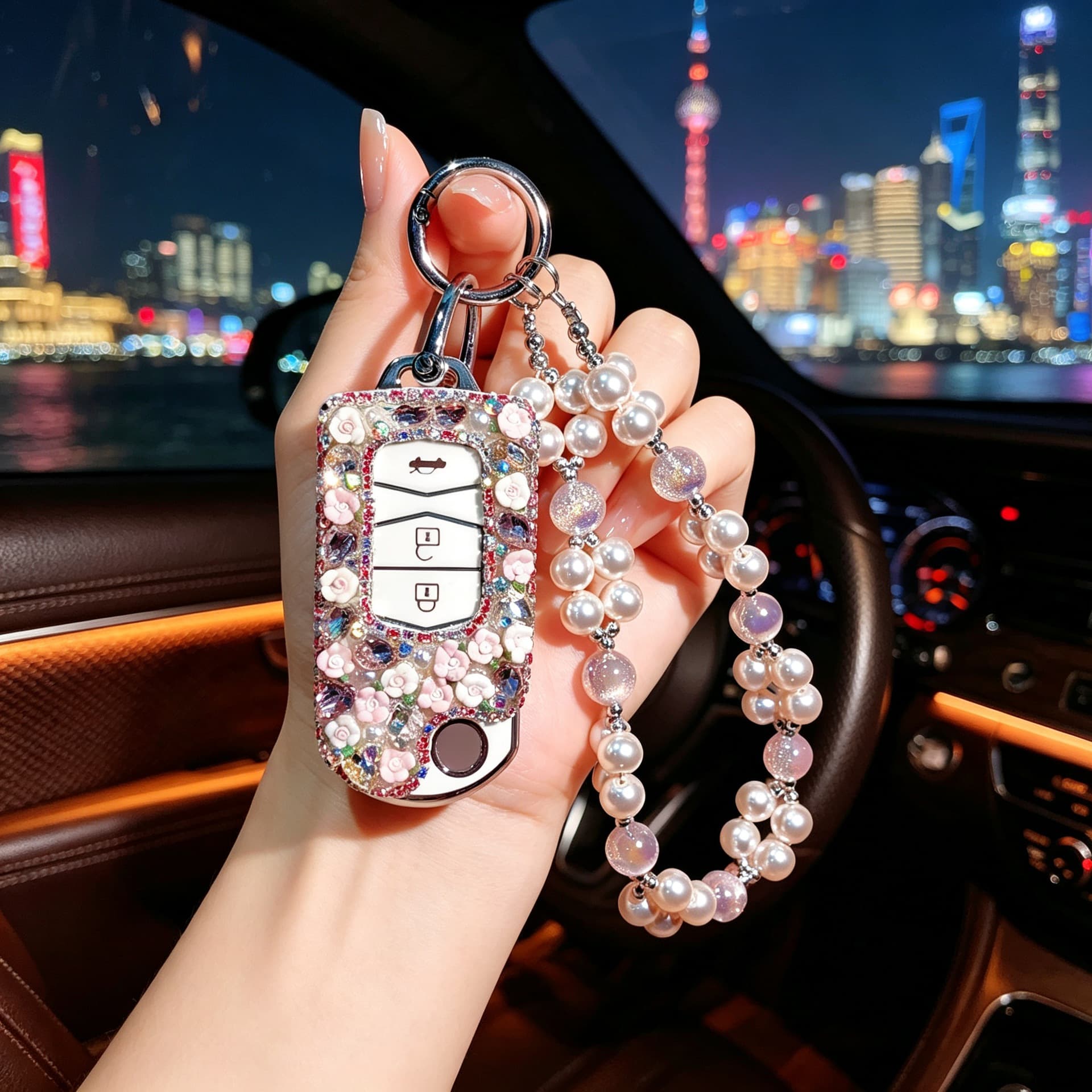 Diamond-Embedded Key Case for MG Cyberster 2024 Model, Compatible with 2023 Model Sports Car Remote Key Shell