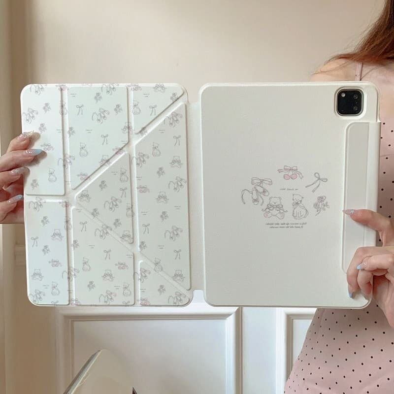 ins Bear and Cat Compatible Apple iPad Protective Case Pro Magnetic Detachable Air8 Tablet Shell Mini with Pencil Holder