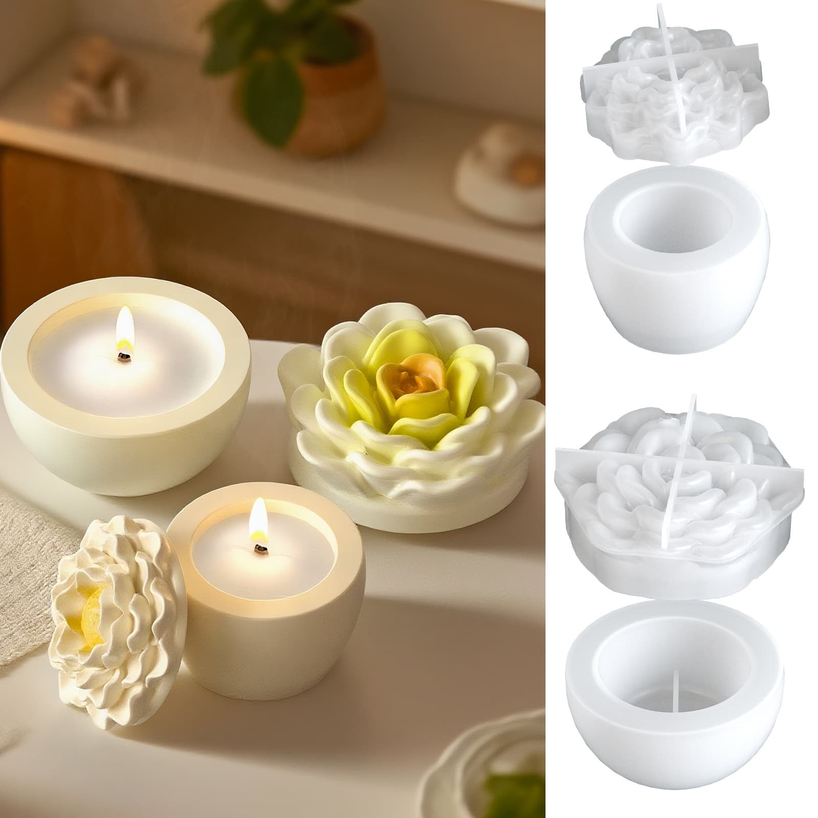 DIY Epoxy Resin Round Peony Camellia Gypsum Cup Mold Aroma Resin Ins Style Candle Cup Silicone Mold