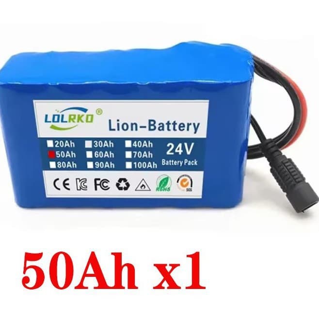 24V 6S2P 50000mAh 18650 Lithium Battery Pack 24V with BMS Rechargeable Battery + 2A Charger