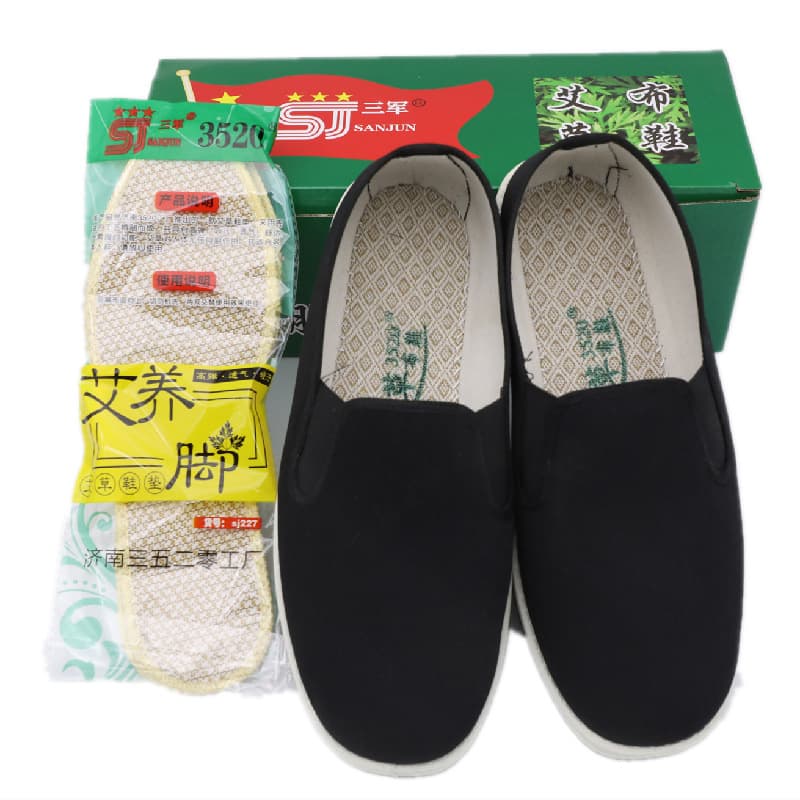 Sanjun 3520 Mugwort Black Cloth Shoes, High Quality and Affordable, Old Beijing Cloth Shoes for Men, Cowhide Sole Work Shoes, Slip-On Black