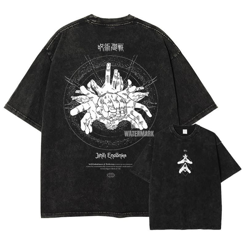 Spell T-Shirt Washed Distressed Print American Retro Reversible Short-Sleeve Summer Loose Trendy Men's Half-Sleeve