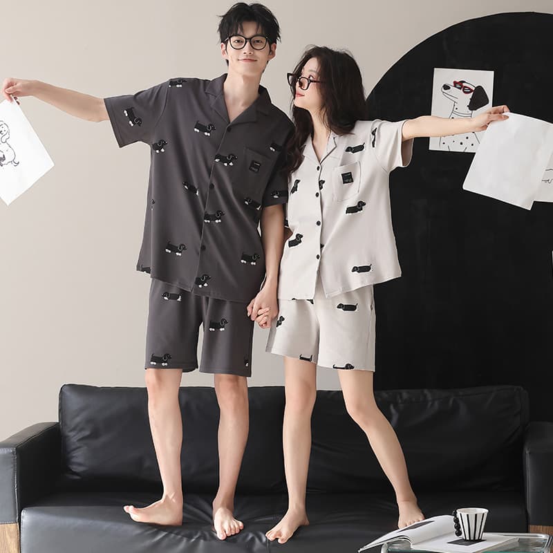 [Antibacterial Xinjiang Cotton] Spring/Summer Stretch Cotton New Short Sleeve Couple Pajamas Men Women Pure Cotton Homewear Summer