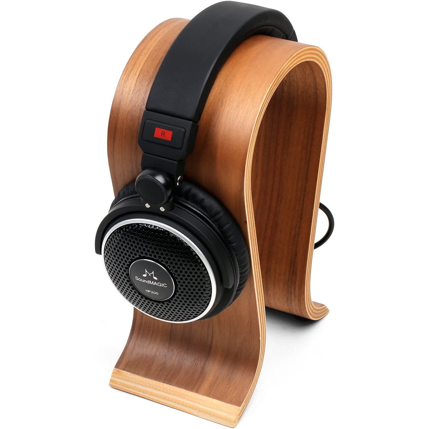 Bluetooth Headphone U-Shaped Wooden Stand, Walnut Wood Computer Accessory Storage Hanger