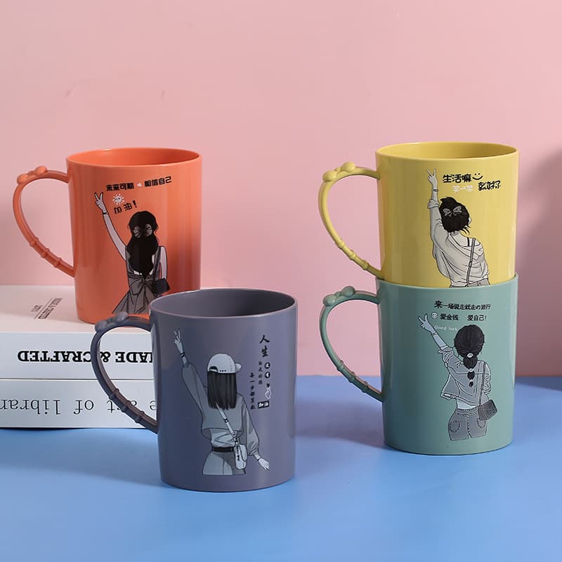 Minimalist Cartoon Mouthwash Cup with Handle, Drop-Resistant Household Bathroom Cute Toothbrush Cup, Kids Toothbrush Holder