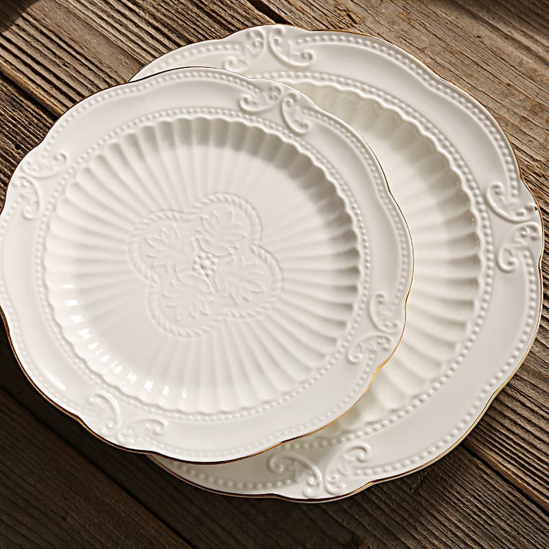 European-style Home Butterfly Relief Round Plate Western Dinner Plate Steak Plate Dessert Plate Cake Plate White Plate