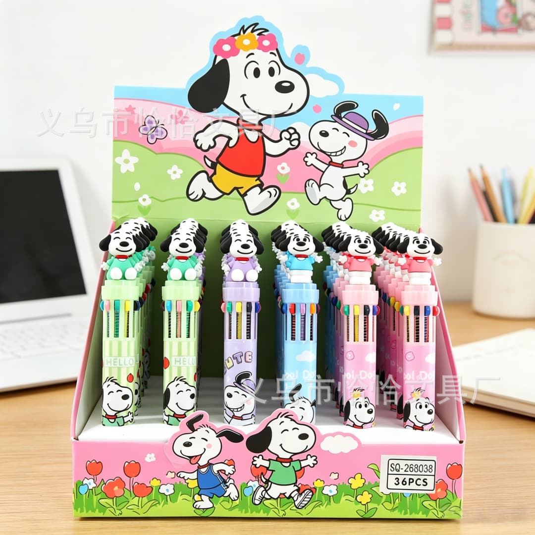 Snoopy ten-color ballpoint pen cute puppy soft plastic shape oily ballpoint pen student multi-color handbook click pen